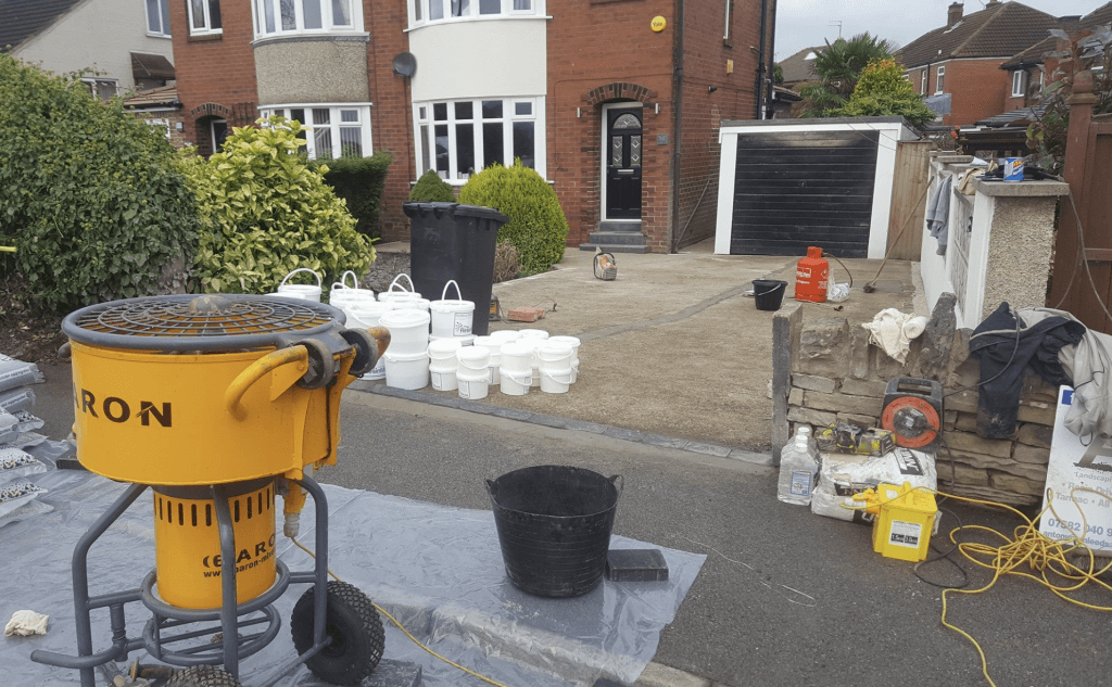 resin drive installation with baron mixer